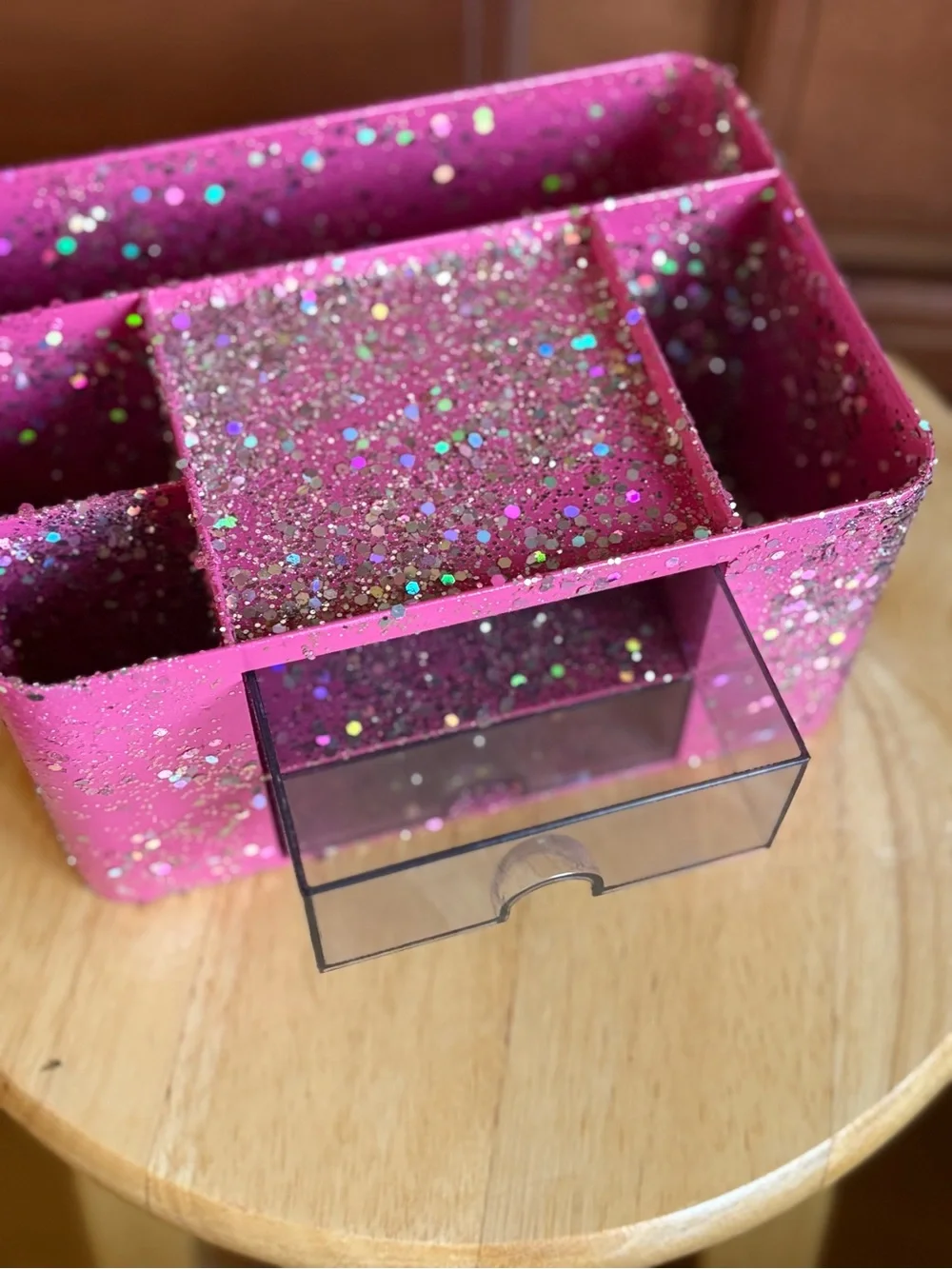 Hot Pink Glitter (no flake) Organizer with Drawers -“Barbie theme” FREE gift